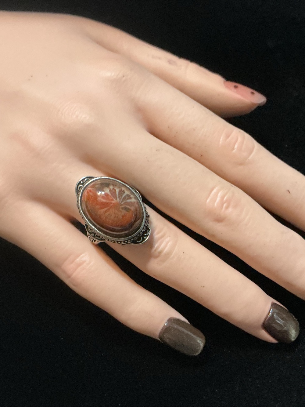 Adjust. Coral Fossil ring